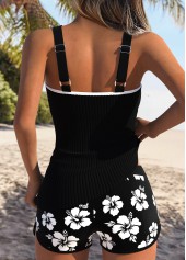 Tummy Coverage Mid Waisted Floral Print Black Tankini Set | thumb picture 