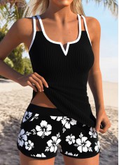 Tummy Coverage Mid Waisted Floral Print Black Tankini Set | thumb picture 