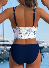 Pull On Navy Tropical Plants Print Bikini Set | thumb picture 
