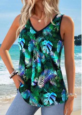 Multi Color Tummy Coverage Tropical Plants Print Tank Top | thumb picture 