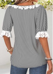 Black Tummy Coverage Gingham Print Short Sleeve Blouse | thumb picture 