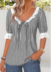 Black Tummy Coverage Gingham Print Short Sleeve Blouse | thumb picture 