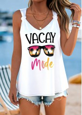 White Tie Letter Print Strappy V Neck Tank Top | thumb picture 