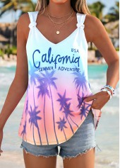 Multi Color Tie Letter Print Strappy Tank Top