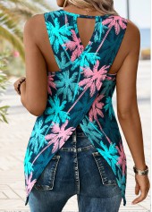 Multi Color Tropical Plants Print Tummy Coverage Tank Top