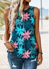 Multi Color Tropical Plants Print Tummy Coverage Tank Top | thumb picture 