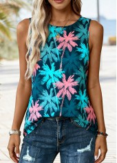 Multi Color Tropical Plants Print Tummy Coverage Tank Top | thumb picture 