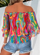 Multi Color Tie Striped Half Sleeve Off Shoulder Blouse | thumb picture 