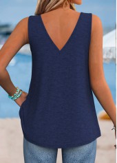 Navy Tie Tropical Plants Print Strappy Tank Top | thumb picture 