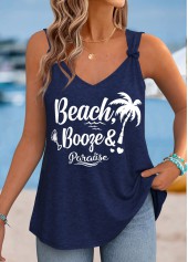 Navy Tie Tropical Plants Print Strappy Tank Top | thumb picture 