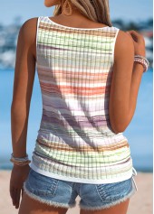 Multi Color Bowknot Striped Sleeveless Split Neck Tank Top | thumb picture 