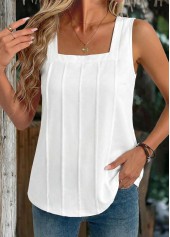 Black Tuck Stitch Sleeveless Square Neck Tank Top