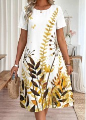 White Tummy Coverage Plants Print A Line Dress | thumb picture 