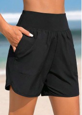 Wide Waistband High Waisted Black Beach Shorts