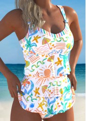 Tummy Coverage Multi Color Graffiti Print Tankini Set