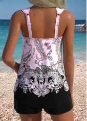 Pocket Mid Waisted Tribal Print Multi Color Tankini Set | thumb picture 