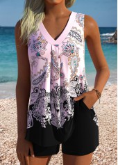 Pocket Mid Waisted Tribal Print Multi Color Tankini Set | thumb picture 