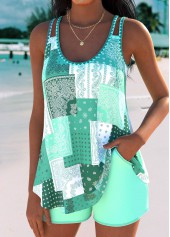 Tummy Coverage Mid Waisted Tribal Print Tankini Set | thumb picture 