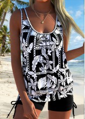 Tummy Coverage Mid Waisted Tropical Plants Print Tankini Set | thumb picture 