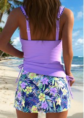 Tummy Coverage Mid Waisted Floral Print Purple Tankini Set | thumb picture 