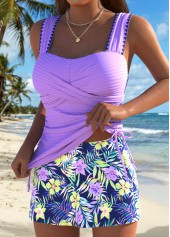 Tummy Coverage Mid Waisted Floral Print Purple Tankini Set | thumb picture 