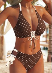 Lace Up Mid Waisted Polka Dot Bikini Set | thumb picture 