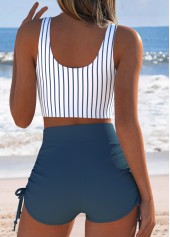 Surplice Mid Waisted Striped Dusty Blue Bikini Set | thumb picture 