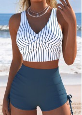Surplice Mid Waisted Striped Dusty Blue Bikini Set | thumb picture 