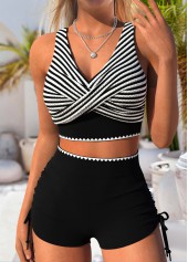 Pull On Mid Waisted Striped Black Bikini Set | thumb picture 