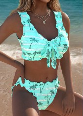 Pull On Mint Green Tropical Plants Print Bikini Set