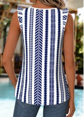 Navy Ruffle Tribal Print Sleeveless Split Neck Tank Top | thumb picture 
