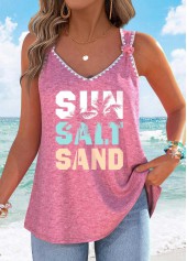 Pink Tummy Coverage Letter Print Strappy Tank Top