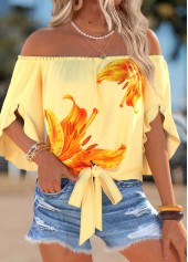 Light Yellow Tummy Coverage Floral Print Half Sleeve Blouse