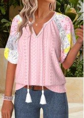 Light Pink Tummy Coverage Patchwork Half Sleeve Blouse | thumb picture 