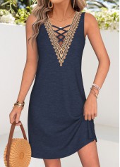 Navy Tummy Coverage Short Sleeveless V Neck Dress