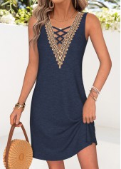 Navy Tummy Coverage Short Sleeveless V Neck Dress | thumb picture 