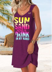 Dark Reddish Purple Tummy Coverage Letter Print Short Dress | thumb picture 