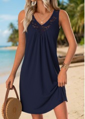Navy Tummy Coverage Short Sleeveless V Neck Dress