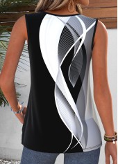 Black Geometric Print Sleeveless V Neck Tank Top | thumb picture 