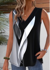 Black Geometric Print Sleeveless V Neck Tank Top | thumb picture 