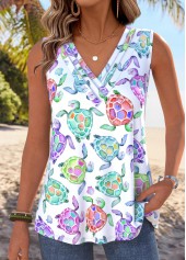 Multi Color Marine Life Print Sleeveless Tank Top