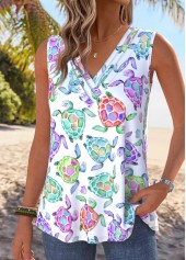 Multi Color Marine Life Print Sleeveless Tank Top | thumb picture 