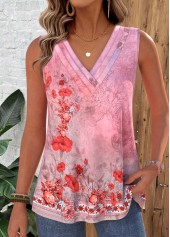 Pink Tribal Print Sleeveless V Neck Tank Top