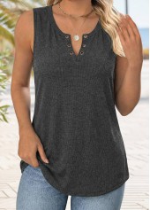 Dark Grey Marl Eyelet Sleeveless Split Neck Tank Top | thumb picture 
