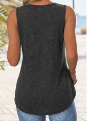 Dark Grey Marl Eyelet Sleeveless Split Neck Tank Top | thumb picture 