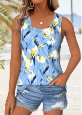 Light Blue Patchwork Floral Print Sleeveless Tank Top | thumb picture 