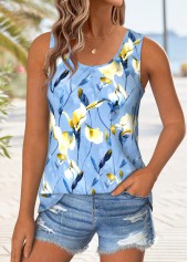 Light Blue Patchwork Floral Print Sleeveless Tank Top | thumb picture 