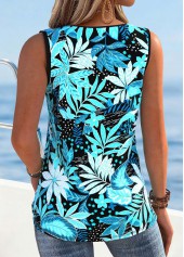 Cyan Floral Print Tummy Coverage Sleeveless Tank Top | thumb picture 