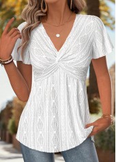 White Peplum Short Sleeve V Neck T Shirt