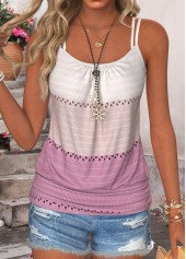 Pink Tummy Coverage Multi Stripe Print Strappy Camisole Top